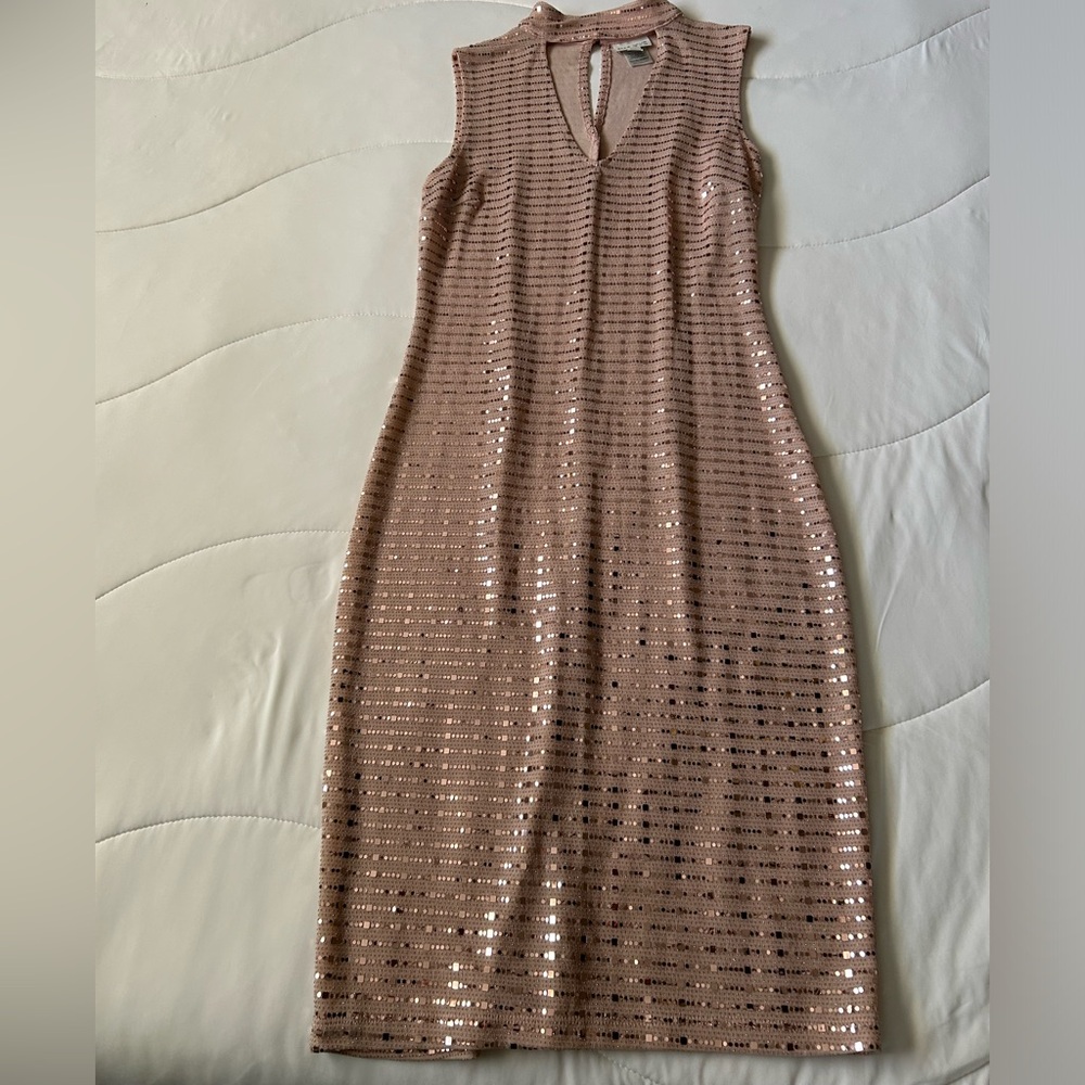 Enfocus Studio Rose Gold Sequin Midi Dress